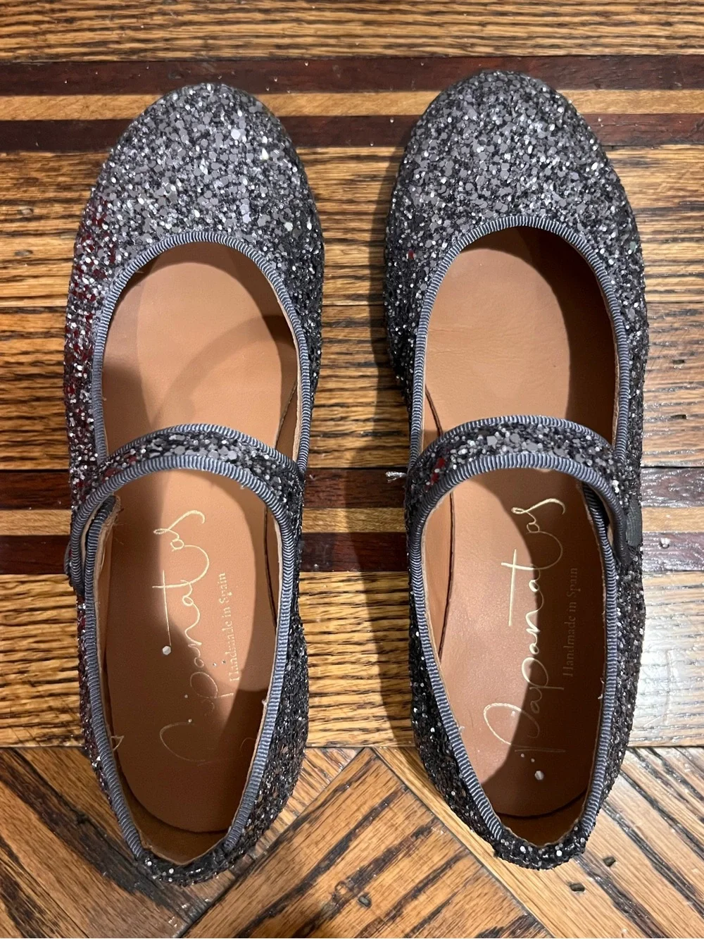 Papanatas Girls Gray Glitter Mary Jane Shoes EU 34 / US 3